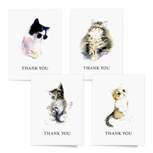 l’apostrophe cat thank you cards with envelopes – 16 assorted kitty blank note cards – funny watercolor kittens for kids, pet and animal lovers – deluxe boxed set