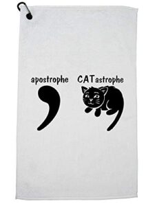 hollywood thread apostrophe catastrophe funny cat sports towel with carabiner clip