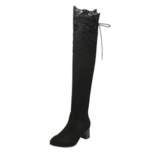 apostrophe boots new european and american sexy hollowed out lace high heel over knee boots women high knee flat boots (black #5, 9)