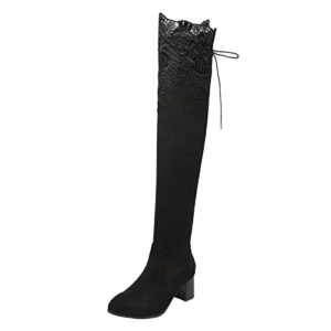 Apostrophe Boots New European and American Sexy Hollowed Out Lace High Heel Over Knee Boots Women High Knee Flat Boots (Black #5, 9)