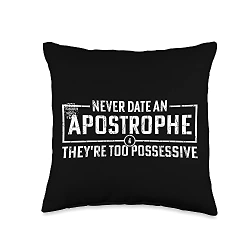 Funny English Apostrophe Graphic & More English Apostrophe Funny Language Teacher Teaching Graphic Throw Pillow, 16x16, Multicolor