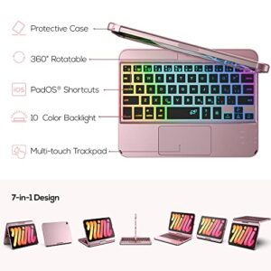 typecase Touch Keyboard for iPad Mini 6 Keyboard 2021: 10 Colors Backlit Keyboard for 8.3-inch iPad Mini 6th Generation, 360 Rotating Protective Case, Slim Wireless Keyboard Case (Rose Gold)