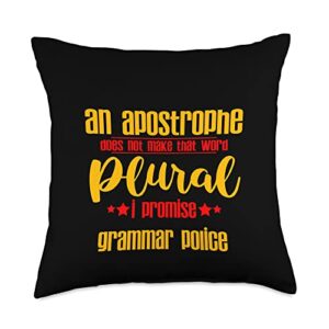 english teacher fh an apostrophe does not make that word plural, i promise-throw pillow, 18×18, multicolor