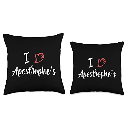 Apostrophe Fanatic Grammar Humor Lover I Love Apostrophe’s Funny English Grammar Symbols and Rules Throw Pillow, 16x16, Multicolor