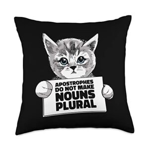 apostrophes do not make nouns plural grammar cat apostrophes don’t make nouns plural funny english teacher throw pillow, 18×18, multicolor