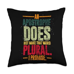 punctuation spelling grammar gift idea an apostrophe does not make that word plural funny grammar throw pillow, 18×18, multicolor