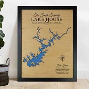 Personalized House Decor Wood Lake Map of Any Lake - Customized Handmade Gifts for Lake House Wall Decor