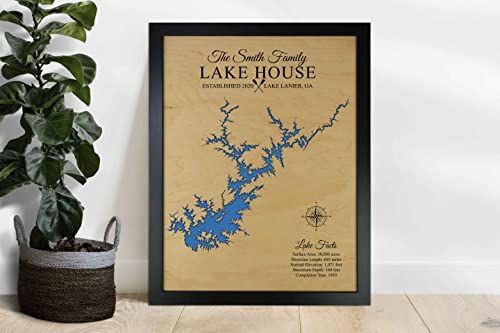 Personalized House Decor Wood Lake Map of Any Lake - Customized Handmade Gifts for Lake House Wall Decor