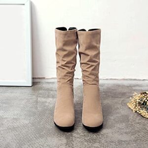 Apostrophe Boots Ladies Solid Color Lace Ribbon Inner Heightening Fashion Medium Boots Tan Knee High Boots for Women Heel (b-Beige, 9)