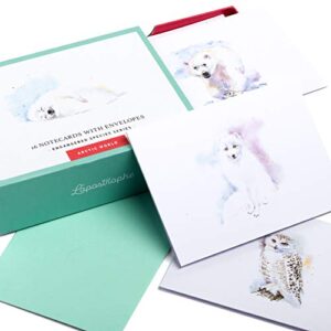 l’apostrophe polar bear, seal, fox, snowy owl note cards – blank inside with envelopes – greeting notecards – watercolor set of winter animals  – thank you notes