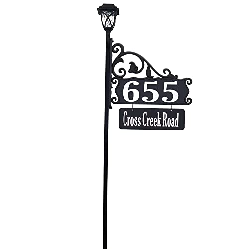 Address America USA Handcrafted, Double-Sided Reflective Boardwalk Lawn Address Sign With Name Rider And LED Solar Light - 58" Pole