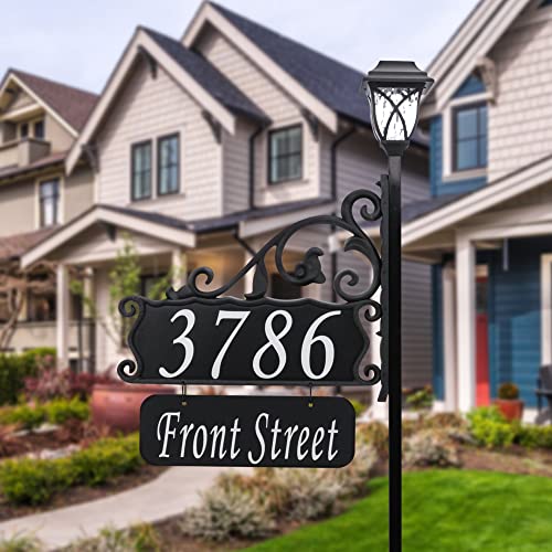 Address America USA Handcrafted, Double-Sided Reflective Boardwalk Lawn Address Sign With Name Rider And LED Solar Light - 58" Pole