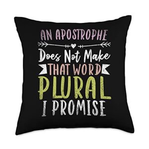 punctuation spelling grammar gift idea funny an apostrophe does not make that word plural grammar throw pillow, 18×18, multicolor