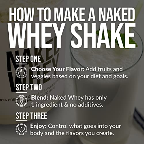 Naked WHEY 5LB 100% Grass Fed Unflavored Whey Protein Powder - US Farms, Only 1 Ingredient, Undenatured - No GMO, Soy or Gluten - No Preservatives - Promote Muscle Growth and Recovery - 76 Servings