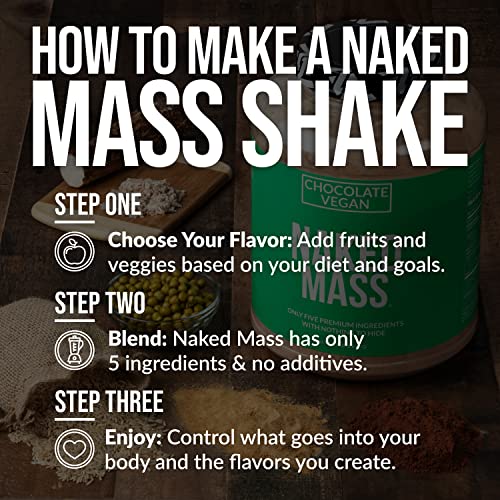 Naked Mass - Chocolate Vegan Weight Gainer - 8lb Bulk, GMO Free, Gluten Free, Soy Free & Dairy Free. No Artificial Ingredients – 1,280 Calories – 11 Servings