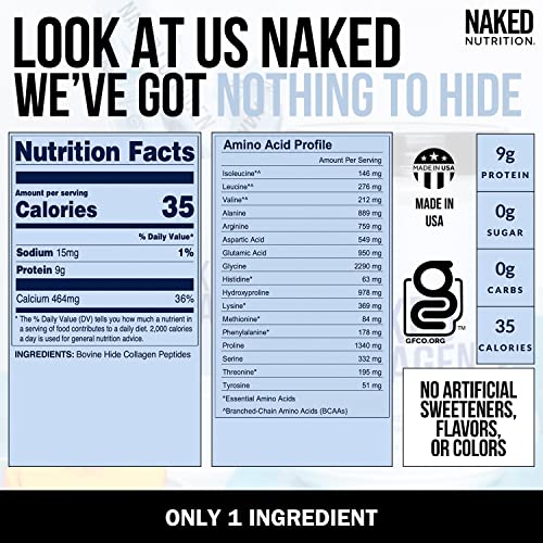 Naked Collagen - Collagen Peptides Protein Powder, 60 Servings Pasture-Raised, Grass-Fed Hydrolyzed Collagen Supplement | Paleo Friendly, Non-GMO, Keto, Gluten Free | Unflavored 20oz