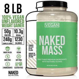 Naked Vegan Mass – Natural Vegan Weight Gainer Protein Powder – 8lb Bulk, GMO Free, Gluten Free, Soy Free & Dairy Free. No Artificial Ingredients – 1,230 Calories – 11 Servings