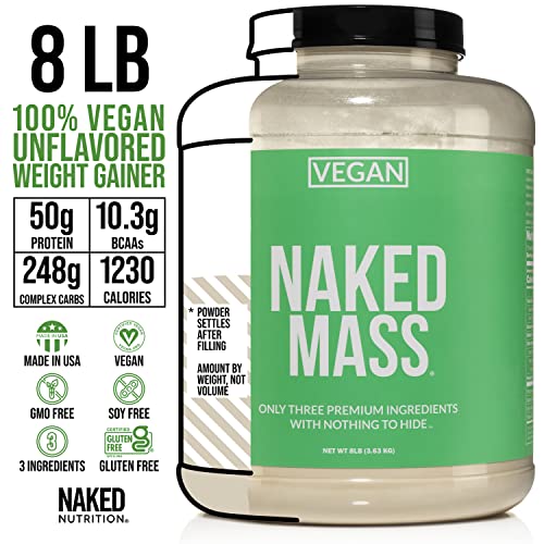 Naked Vegan Mass – Natural Vegan Weight Gainer Protein Powder – 8lb Bulk, GMO Free, Gluten Free, Soy Free & Dairy Free. No Artificial Ingredients – 1,230 Calories – 11 Servings