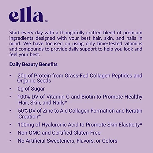 NAKED nutrition Ella Vanilla Collagen Protein Powder for Women - Daily Beauty Protein Powder with Grass-Fed Collagen Peptides - Non-GMO, Gluten-Free, No Artificial Sweeteners - 20 Servings