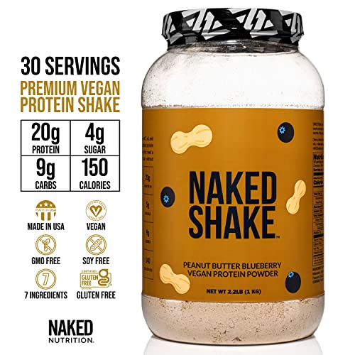 Naked Shake – Peanut Butter Blueberry Protein Powder, Plant Based Protein from US & Canadian Farms with MCT Oil, Gluten-Free, Soy-Free, No GMOs or Artificial Sweeteners – 2.2 Pounds