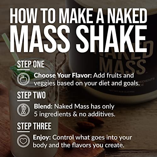 Vanilla Naked Mass - All Natural Weight Gainer Protein Powder - 8lb Bulk, GMO Free, Gluten Free & Soy Free. No Artificial Ingredients - 1,260 Calories - 11 Servings