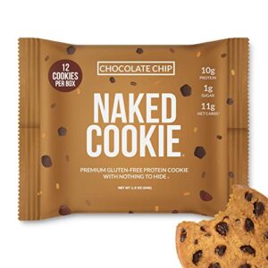 naked chocolate chip protein cookies – premium gluten-free high protein cookies, only 1g sugar, 6g fiber, no artificial sweeteners, soy free, no gmos – 12 pack