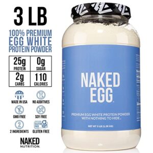 NAKED nutrition 3LB Non-GMO Egg White Protein Supplement Powder, Unflavored, No Additives, Paleo, Dairy Free, Gluten Free, Soy Free – 25g Protein, 44 Servings, 3 pounds