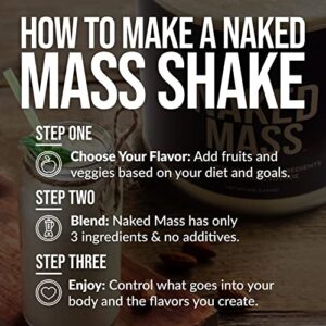 Naked Mass - Natural Weight Gainer Protein Powder - 8lb Bulk, GMO Free, Gluten Free & Soy Free. No Artificial Ingredients - 1,250 Calories - 11 Servings