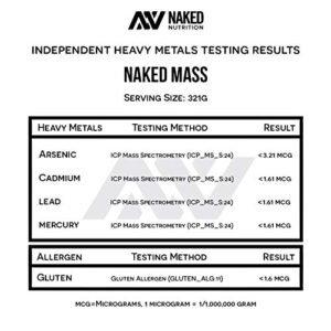 Naked Mass - Natural Weight Gainer Protein Powder - 8lb Bulk, GMO Free, Gluten Free & Soy Free. No Artificial Ingredients - 1,250 Calories - 11 Servings