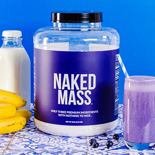 Naked Mass - Natural Weight Gainer Protein Powder - 8lb Bulk, GMO Free, Gluten Free & Soy Free. No Artificial Ingredients - 1,250 Calories - 11 Servings