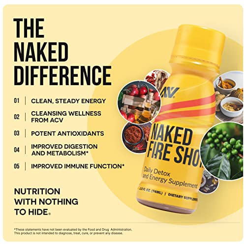 Naked Fire Shot - Natural Energy Shots, Ginger Root, Raw Apple Cider Vinegar, Organic Ginseng & Ashwagandha, Detox, Energy Wellness Shots - 2.5oz, 12 Pack