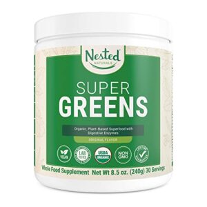 super greens #1 green superfood powder | 100% usda organic non-gmo vegan supplement | 20+ whole foods (spirulina, wheat grass, barley), probiotics, fiber & enzymes (original, 30 servings) (original)