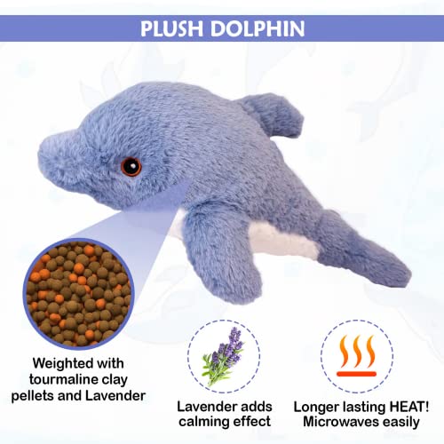 Weighted Stuffed Animal Heating Pad - Lavender Scented Plush Dolphin - Microwavable Stuffed Animal - Dolphin Gifts for Kids Adults - Large Stuffed Dolphin Toy
