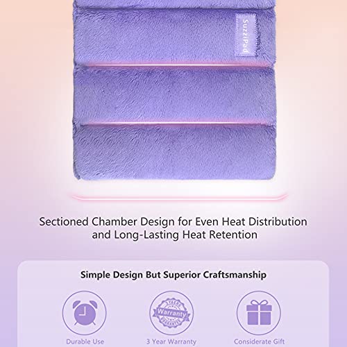 SuzziPad Heating pad Microwavable, 8 x 12" Reusable Heat Pads for Pain Relief, Moist Heating Pads for Cramps, Muscle Ache, Joints, Back Pain, Neck, Shoulder, Warmer Heat Pack (Purple)