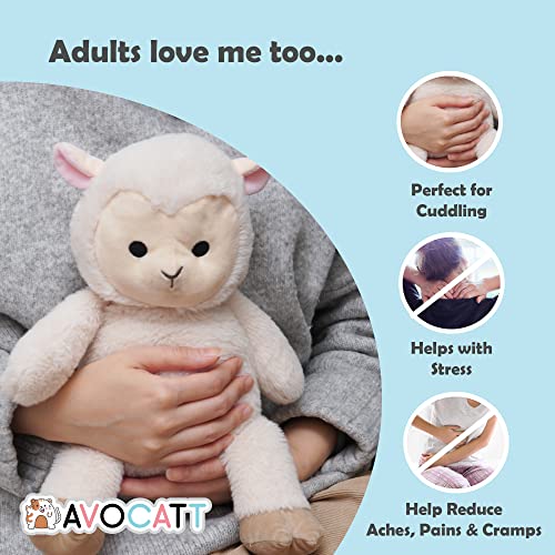 Avocatt Heatable Stuffed Sheep Plush - 10 Inches Unscented Microwavable Lamb Toy - Warmable Heating Pad - Warm and Hot Therapy for Cramps, Back, and Neck Pain Relief