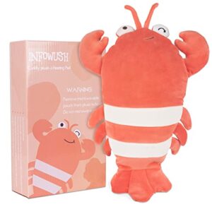 infowush microwave wireless heating pad for pain relief,lobster plush heating pad with removable lavender scented, heatable stuffed animal,hot therapy for cramps,back,and neck red