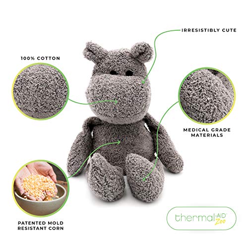 Thermal-Aid Zoo — Mini Happy The Hippo — Kids Hot and Cold Pain Relief Boo Boo Tool — Heating Pad Microwavable Stuffed Animal and Cooling Pad — Easy Wash, Natural Sleep Aid