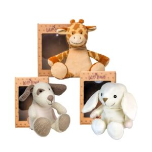 wild baby giraffe, dog and bunny stuffed animal bundle – heatable microwaveable plush pal with aromatherapy lavender scent for kids