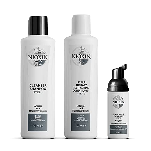 Nioxin System Kit 2, Strengthening & Thickening Hair Treatment, For Natural Hair with Progressed Thinning, Trial Size (1 Month Supply)