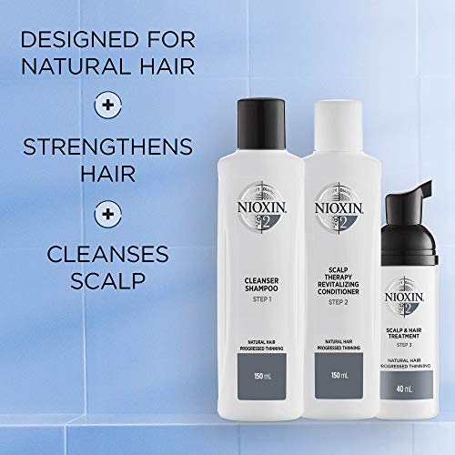 Nioxin System Kit 2, Strengthening & Thickening Hair Treatment, For Natural Hair with Progressed Thinning, Trial Size (1 Month Supply)