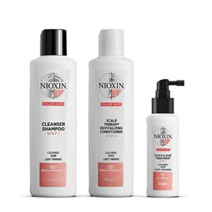 nioxin system kit 3, strengthening & thickening hair treatment, for color treated hair with light thinning, trial size (1 month supply)