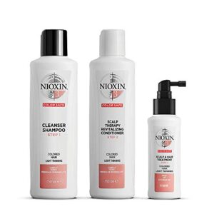 Nioxin System Kit 3, Strengthening & Thickening Hair Treatment, For Color Treated Hair with Light Thinning, Trial Size (1 Month Supply)