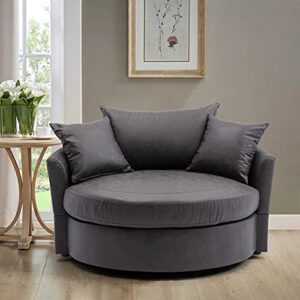 homsof swivel accent chaise indoor leisure barrel modern sofa lounge club round chair, plain carved back, grey