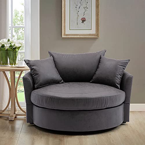 HomSof Swivel Accent Chaise Indoor Leisure Barrel Modern Sofa Lounge Club Round Chair, Plain Carved Back, Grey