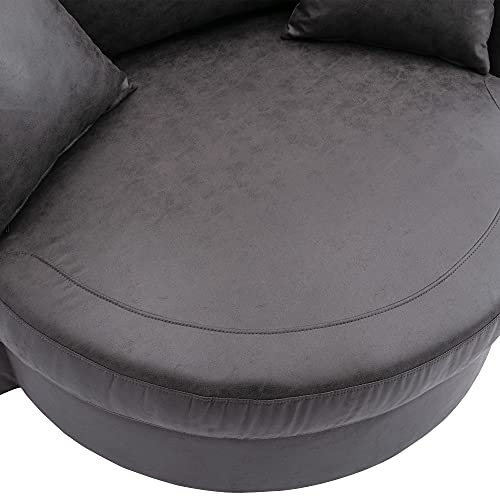 HomSof Swivel Accent Chaise Indoor Leisure Barrel Modern Sofa Lounge Club Round Chair, Plain Carved Back, Grey