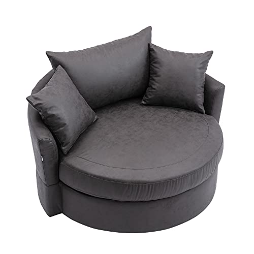 HomSof Swivel Accent Chaise Indoor Leisure Barrel Modern Sofa Lounge Club Round Chair, Plain Carved Back, Grey
