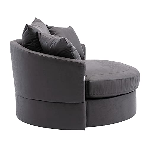 HomSof Swivel Accent Chaise Indoor Leisure Barrel Modern Sofa Lounge Club Round Chair, Plain Carved Back, Grey