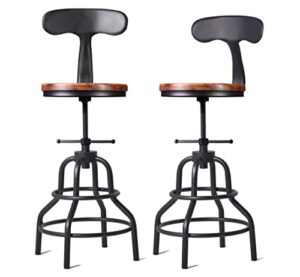 lokkhan adjustable swivel kitchen counter stool with backs-20.47″-25.59″ tall rustic farmhouse industrial bar stools set of 2 breakfast dining cafe stool,welded legs black metal wooden seat