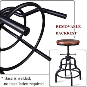 LOKKHAN Adjustable Swivel Kitchen Counter Stool with Backs-20.47"-25.59" Tall Rustic Farmhouse Industrial Bar Stools Set of 2 Breakfast Dining Cafe Stool,Welded Legs Black Metal Wooden Seat