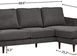 Amazon Brand – Rivet Goodwin Modern Reversible Sectional Sofa Couch, 88.6"W, Charcoal Grey